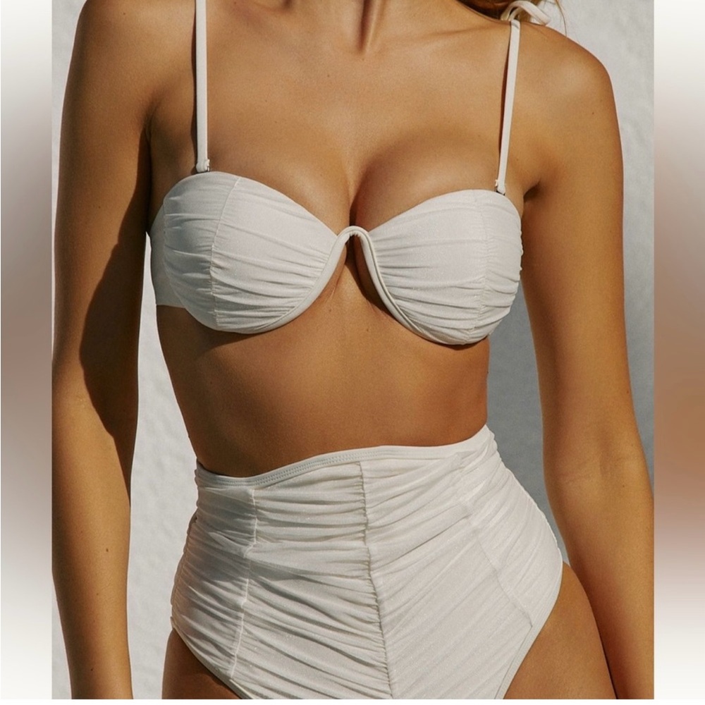 Andrea Iyamah Ivory Ruched Bikini Set